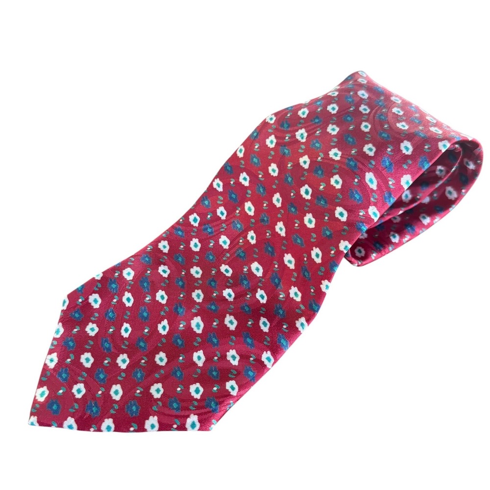 Christian Dior Monsieur Mens Red Floral Paisley Printed Polyester Necktie USA